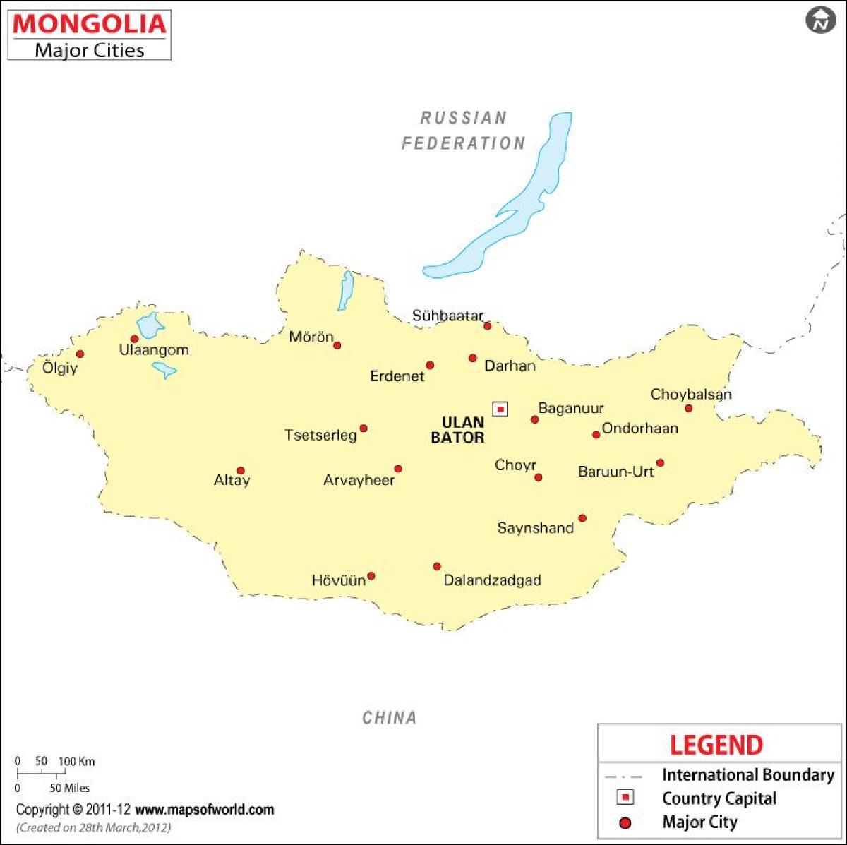 Mongolia mapa con las ciudades