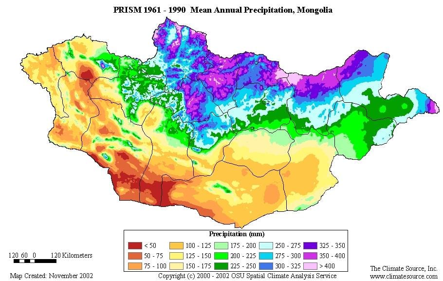 mapa de la densidad de la población de Mongolia