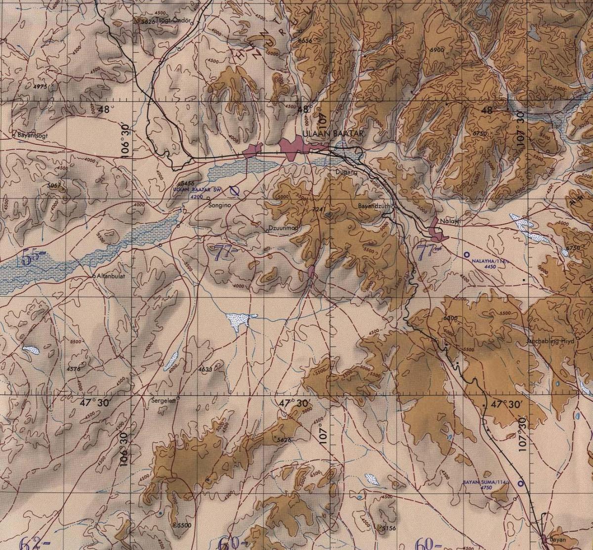 el mapa topográfico de Mongolia